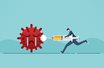 Coronavirus or COVID-19 Vaccine treatment or medicine discovery to save people. Vector illustration cartoon design.