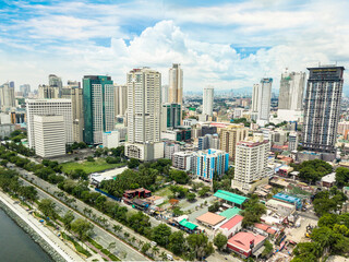 Manila, Philippines - June 2020: Malate Skyline and Roxas Boulevard.