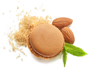 caramel macaroon on white background