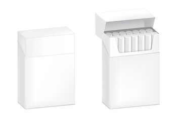 3D realistic Mock up cigarette Box Packaging. Unhealthy merchandise branding. Object template on white background.