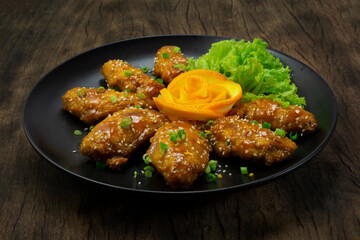 Orange Chicken Wing Deep Fried with Orange Sauce Sweet and Sour Tasty