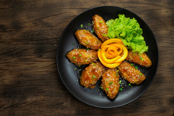 Orange Chicken Wing Deep Fried with Orange Sauce Sweet and Sour Tasty