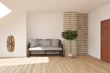 modern room with love seat sofa,plant interior design. 3D illustration