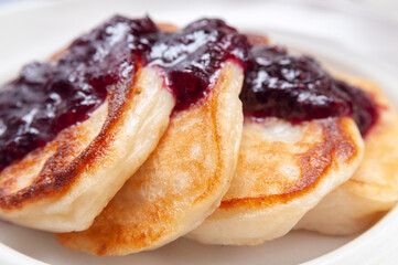 delicious breakfast with pancakes.