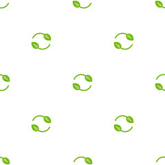 Seamless eco pattern. Two arrows with leaves eco recycle. reuse ornament on white background.