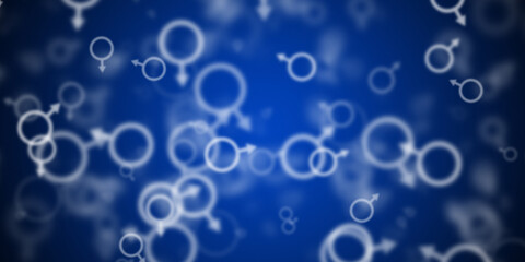 Abstract blue background with flying male symbols