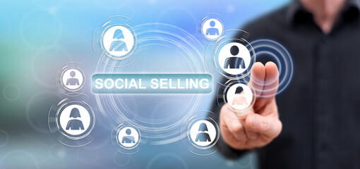 Man touching a social selling concept