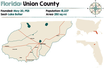 Large and detailed map of Union county in Florida, USA.