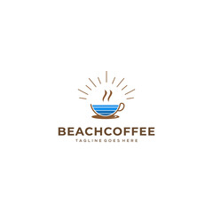 Creative Coffee with sea water logo design Vector sign illustration template