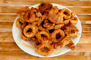 Fried brown crispy calamares squid seafood