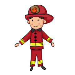 Cute Cartoon Boy in Fireman Costume. With shadow tone. Flat color. JPEG.