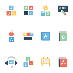 Abc Blocks And Study Flat Icons 