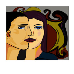 Colorful abstract background, cubism art style, man and woman