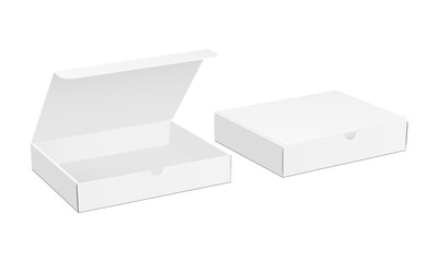 Two paper boxes mockup with opened and closed lid isolated on white background. Vector illustration