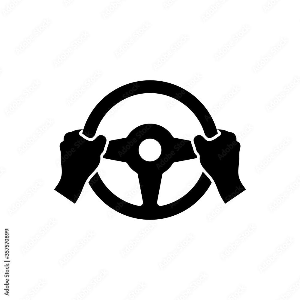 Wall mural Hand holds the steering wheel of a car. Vector isolated icon.