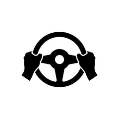 Hand holds the steering wheel of a car. Vector isolated icon.