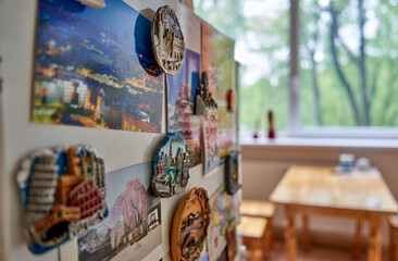 Collage of images and magnets from various trips