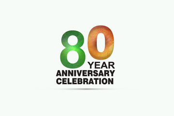 Fototapeta premium 80 year anniversary celebration logotype with watercolor Green and Orange Emboss Style isolated on white background for invitation card, banner or flyer-vector