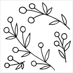 Doodle set of branches with berries. Hand drawn bery illustration for cards, posters, stikers, banners, wedding design, textile, logo.