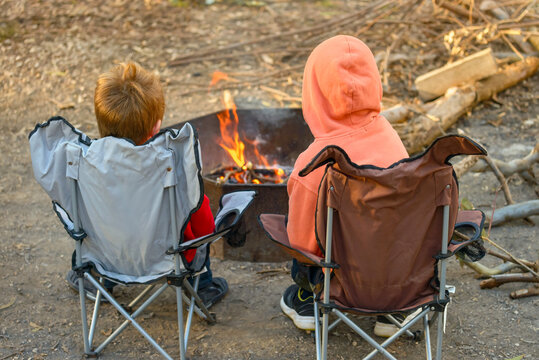 Kids Burning Fire At Kuitpo Forest Camping Ground During Winter School Holidays, South Australia