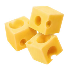 Close-up of delicious cheese cubes, isolated on white background