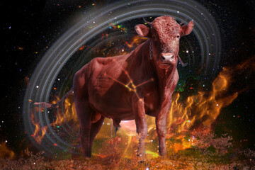 Symbol of bull to Taurus of zodiac and horoscope concept. star cluster in constellation the Bull....