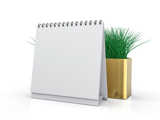 Desk blank calendar mockup on white background. 3D illustration