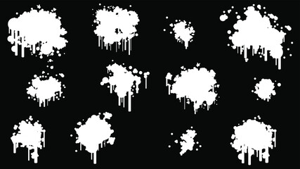 White Spray Different Set Paint Blot Element Vector Object Brush