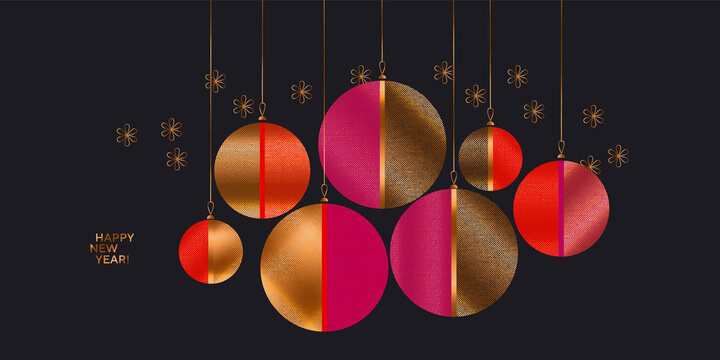 Xmas baubles composition in red and pink color