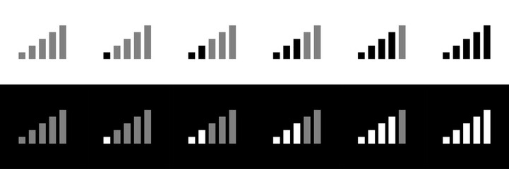 Wifi bar icon set. Flat design icon collection isolated on black and white background. Wifi signal bar.