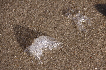Fototapeta na wymiar A dot of foam on the yellow beach.A dot of foam on the yellow beach. 
