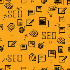 Seamless texture for the background of seo, optimization, web icons on a yellow background