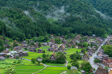 白川郷　白川村　合掌造り　村　日本　家　古い　