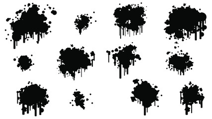 Black Spray Different Set Paint Blot Element Vector Object Brush