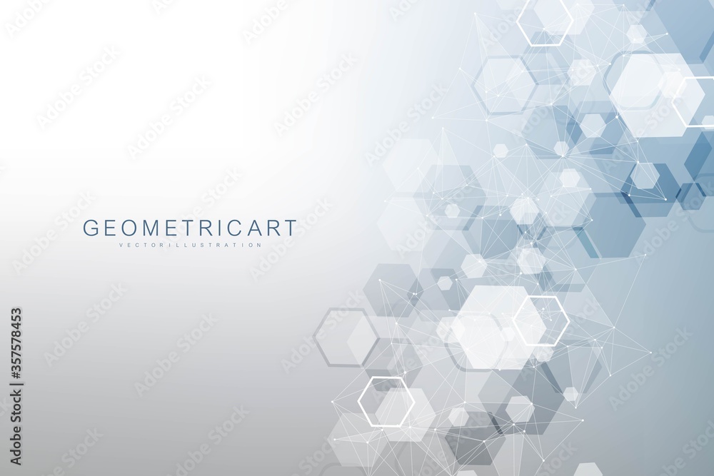 Aufkleber geometric abstract background with connected line and dots. structure molecule and communication. bi