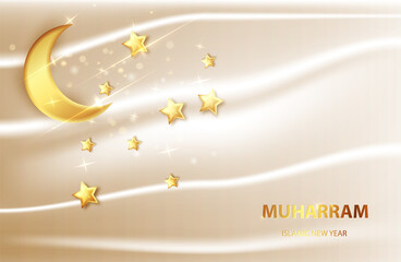 Happy muharram islamic new hijri year background. Islam, muslim religion banner