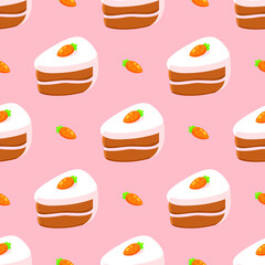 Carrot cake seamless wallpaper pattern food vector illustration for kitchen and cooking