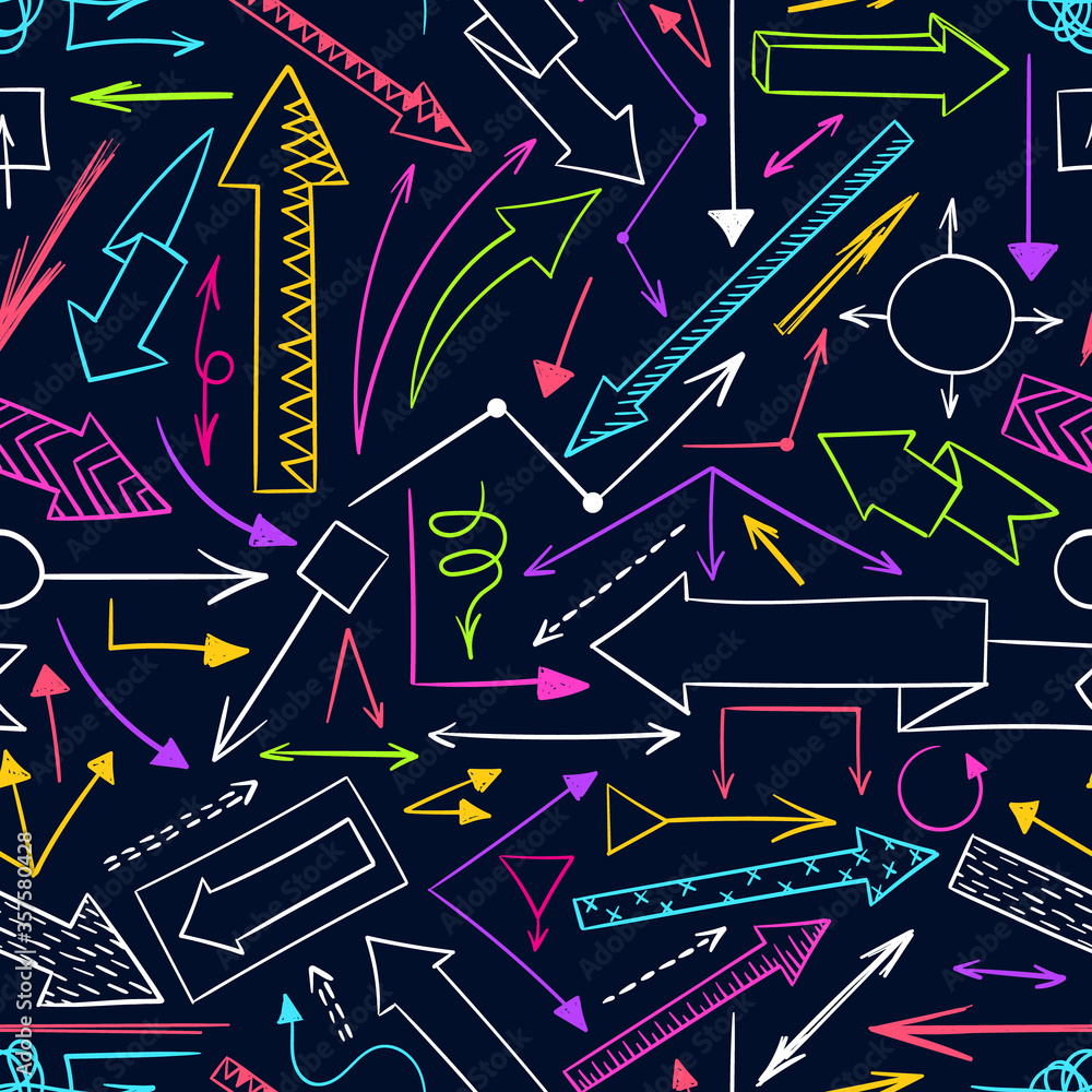 Poster arrows doodle pattern. sketch. scribbles. quirky. simple backdrop. arrows pattern background. up, do