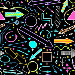 Arrows doodle pattern. Sketch. Scribbles. Quirky. Simple backdrop. Arrows pattern background. Up, down, left, right arrows background.