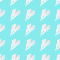 Seamless paper airplanes vector blue background wallpaper pattern 