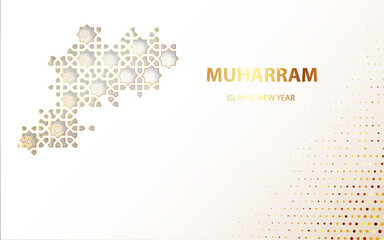 Muharram islamic new holiday light banner with gold. Islamic design background,greetngs card