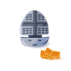 Cute waffle maker cartoon motifs set. Hand drawn falt isolated clipart of kitchen elements for food blog, breakfast design. Vector flat illustration.