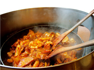 Dak-galbi, or spicy stir-fried chicken, is a popular Korean dish made by stir-frying marinated diced chicken