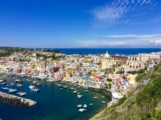 Fototapeta na wymiar Town of Corricella on the island Procida off the coast of Naples in southern Italy