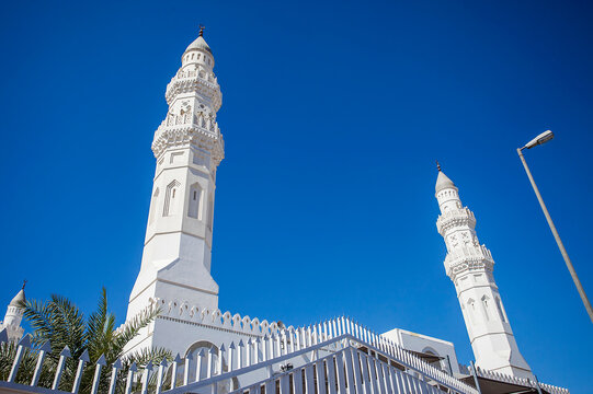 Quba Mosque, the first mosque build by prophet Muhammad in Medina, Saudi Arabia. A Historical and heritage building, visited by pilgrims during hajj and umrah.
