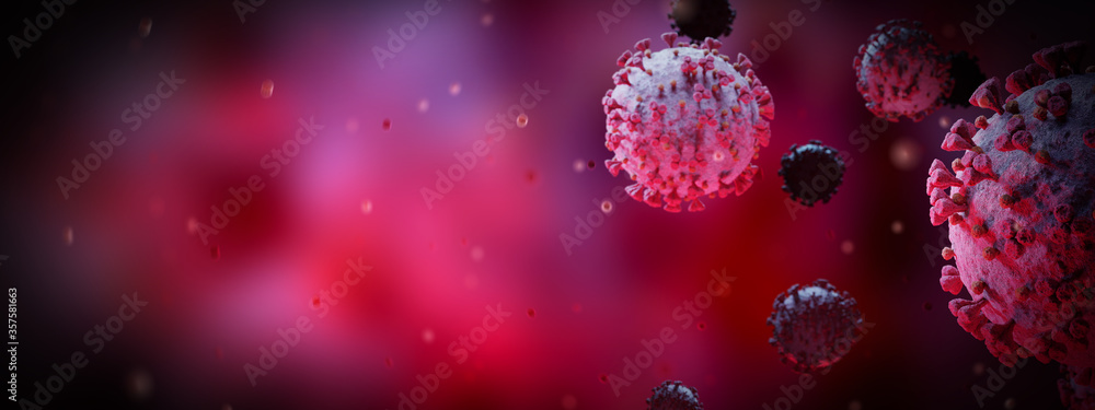 Aufkleber microscopic close-up of the covid-19 disease. coronavirus illness spreading in body cell. 2019-ncov 