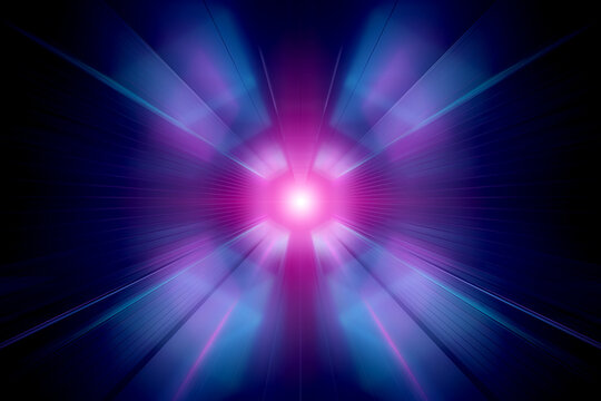 Abstract zoom effect in blue and pink neon tunnel background