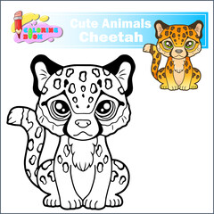 cartoon little cute cheetah sitting, funny illustration