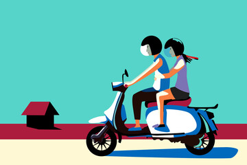 a lovely couple on a scooter.