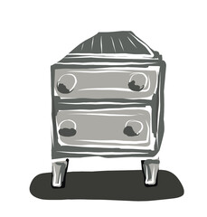 Chest of drawers. Curbstone. Shelf. A little table.Vector picture drawn by hand from a set about home life and comfort. There are many household items and furniture. Doodle style. Isolated drawings.